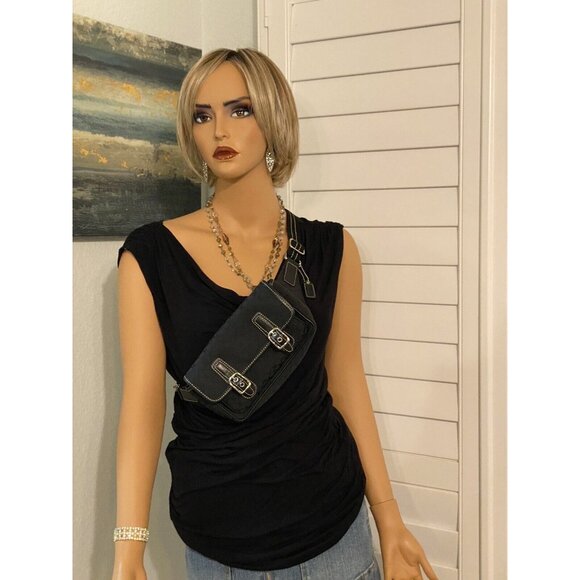 COACH BELT BAG FANNY PACK IN SIGNATURE MINI "C" JACQUARD FABRIC & LEATHER BLACK - Picture 6 of 12